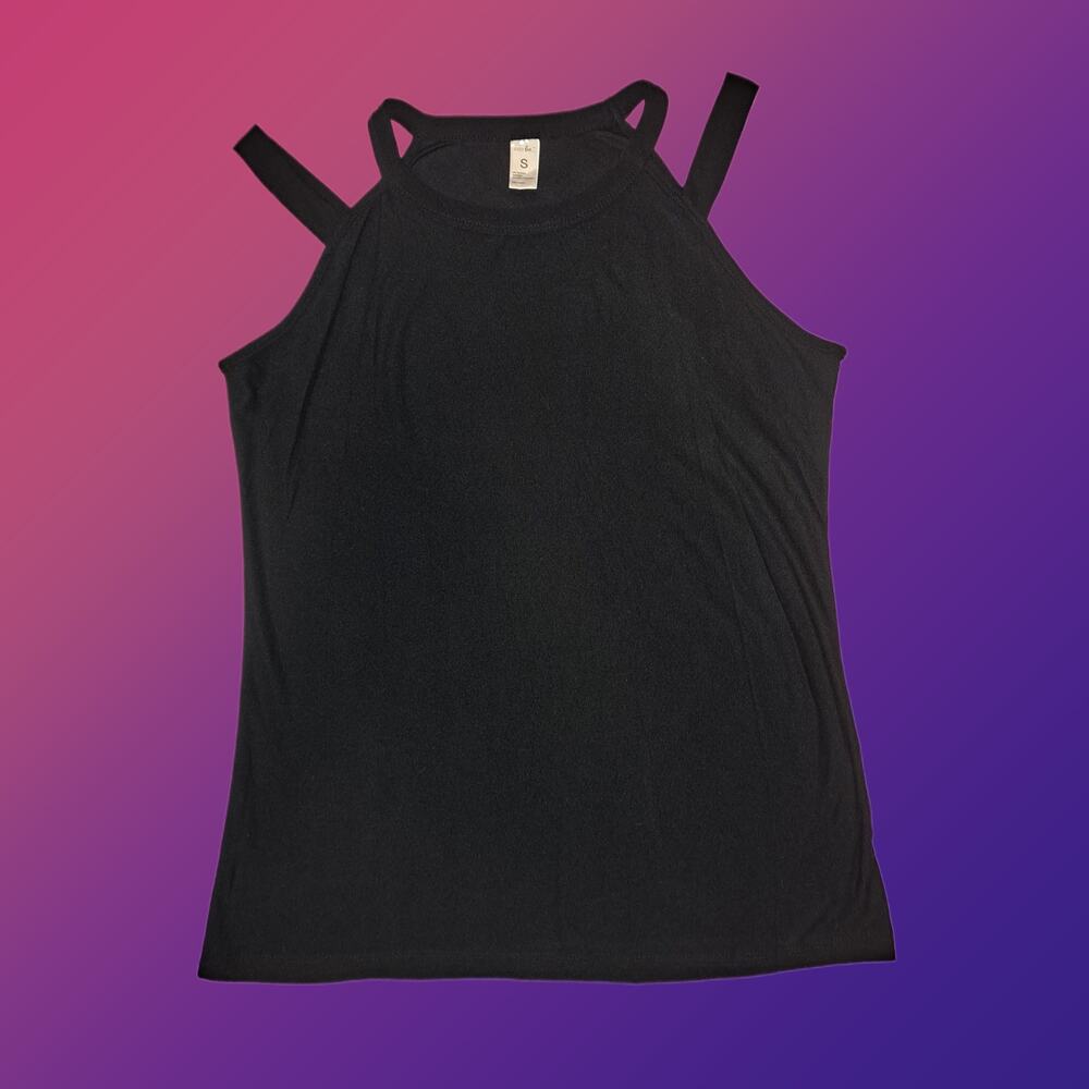 Ladies Small Black Cut Out Sleeve Top Shirt